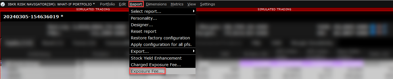The what-if exposure fee menu